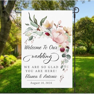 Personalized Wedding Welcome Flag: Elegant Greenery Decor