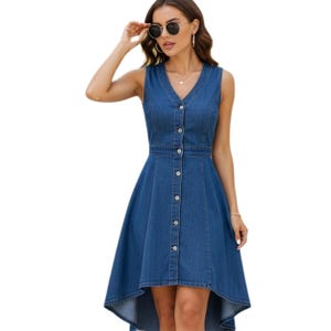 Girl&#39;s Boho Denim Dress: Sleeveless V-Neck High-Low Hem