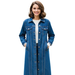 Vintage Blue Denim Overcoat: Longline Streetwear Jacket