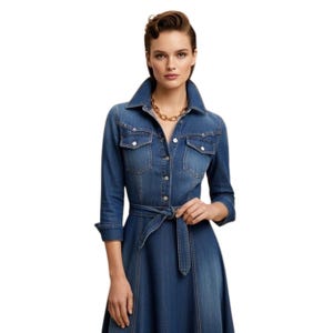 Vintage Western Denim Maxi Dress: Indigo Blue Jean Gown