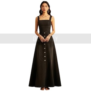 Black Denim Maxi Dress: Sleeveless Button-Front Flared Dress