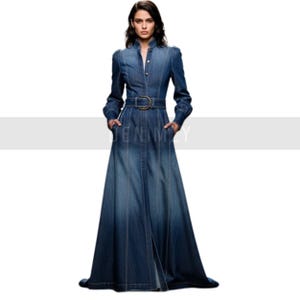 Full-Length Denim Maxi Dress with Deep V Back