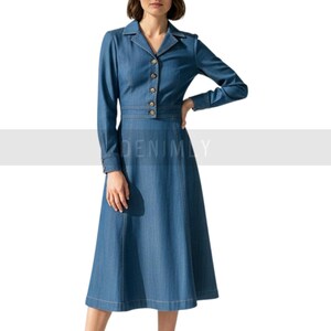 Blaues Jeans-Hemdkleid: Taillierte A-Linie - Vintage inspiriert
