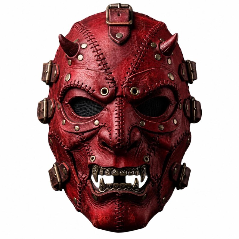 Handcrafted Black Leather Demon Mask With Horns – Gothic Horror Cosplay ...