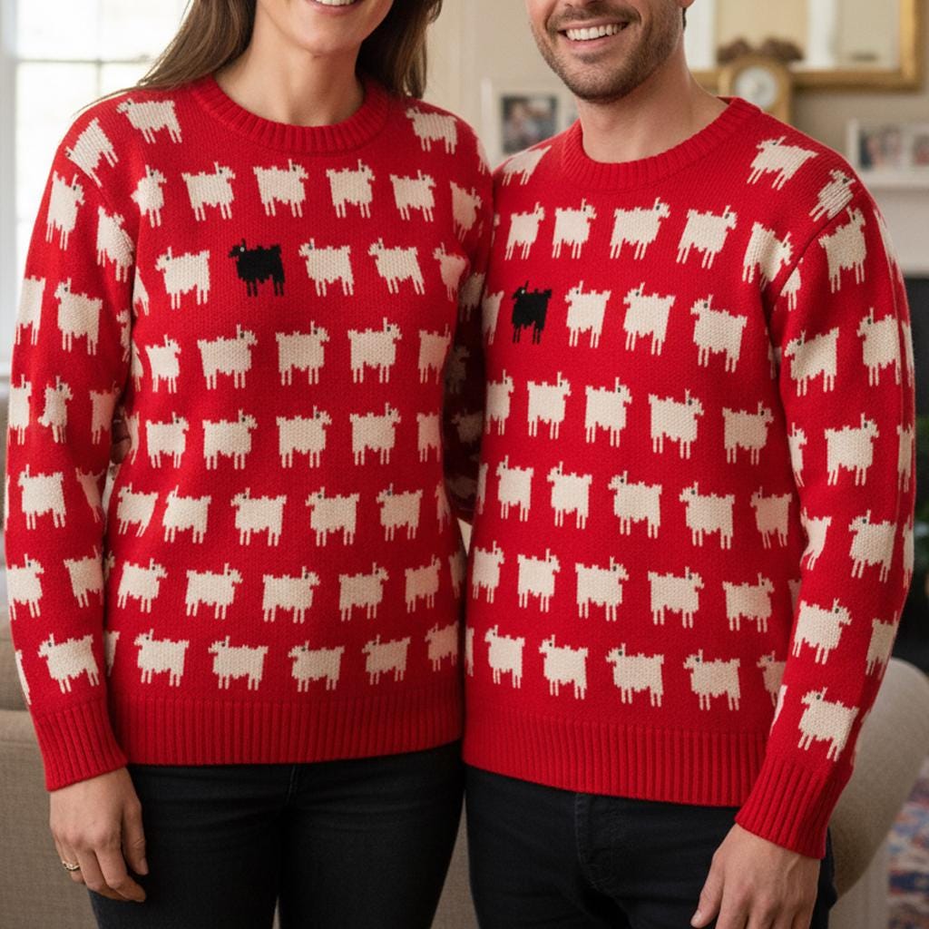 Princess Diana Sheep Sweater Vintage Red Unisex 80s Knit Pullover