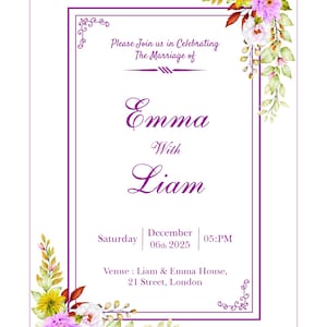Elegant Floral Wedding Invitation Template: Printable Modern Invite