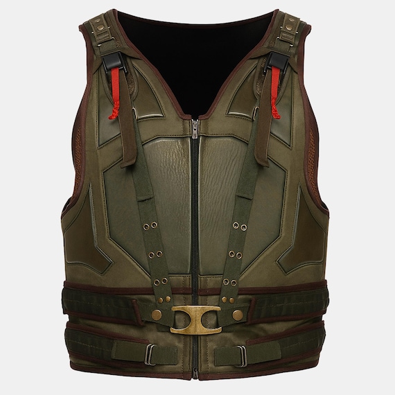 Bane Tactical Leather Combat Armor, Supervillain Cosplay Olive Green Vest Halloween Outfit