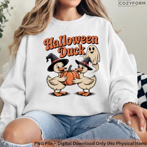 Halloween Duck Shirt PNG, Cute Witch Duck Clipart, Vintage Halloween Sublimation, Ghost Pumpkin Fall Shirt Design