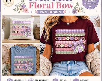 Pastellfarbene florale Schleife (PNG) | Aquarell-Blumendesign | Coquette Apparel Art (Digitaler Download)