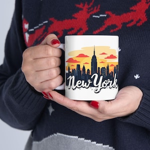 New York City Color Doodle Skyline Style Ceramic Mug, Coffee Cup Gift, New York City Souvenir, Office Decor
