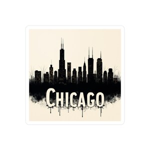Chicago Skyline Minimalist Illustration Kiss-Cut Vinyl Decal Sticker - Urban Home Decor Sticker, Water Resistant, Travel