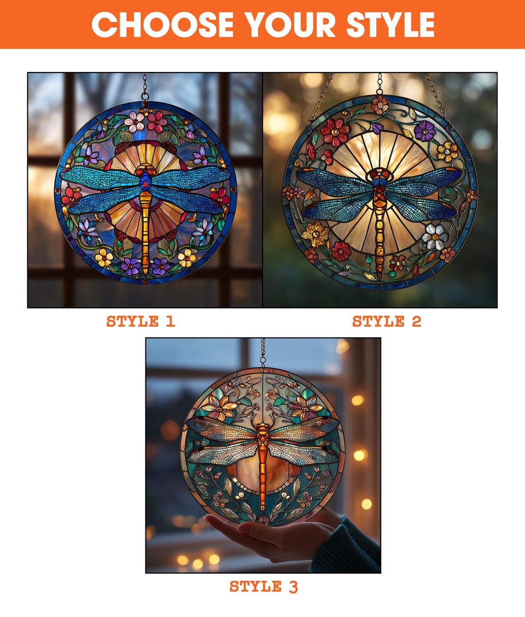Dragonfly Memory Stained Glass Suncatcher, Floral Dragonflies ...
