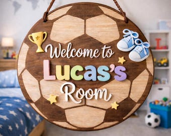 Personalised Football Soccer Door Sign For Kids – Name Plaque For Bedroom, Nursery, Or Playroom