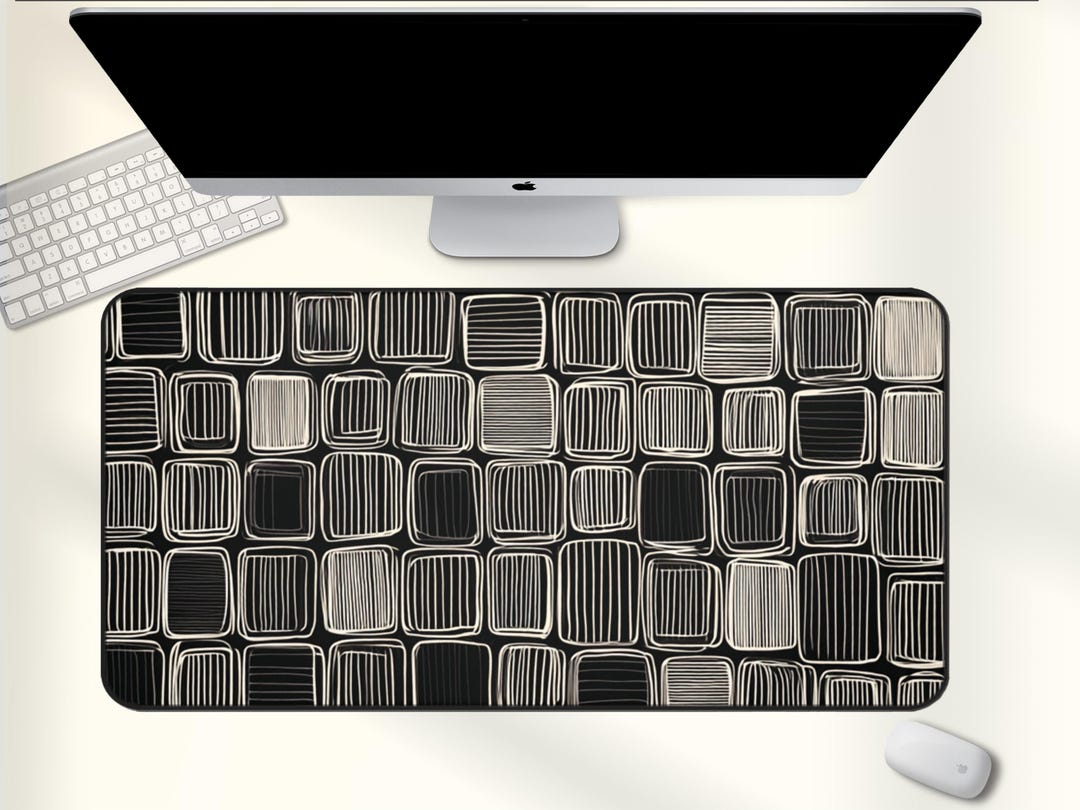 Modern Grid Desk Mat, Hand Drawn Square Pattern Desk Pad, Minimal ...
