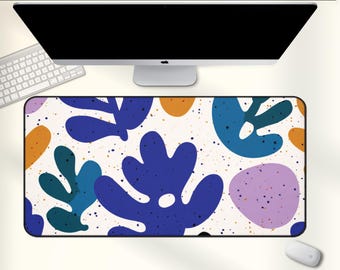 Abstract Leaf Desk Mat, Modern Botanical Desk Pad, Colorful Organic Shape Mouse Pad, Aesthetic Gaming Desk Mat 00467