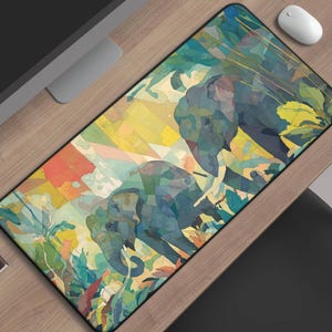Abstract Elephant Desk Mat, Colorful Jungle Mouse Pad, Safari Animal Art Office Decor, Wildlife Nature Gift for Her 00125
