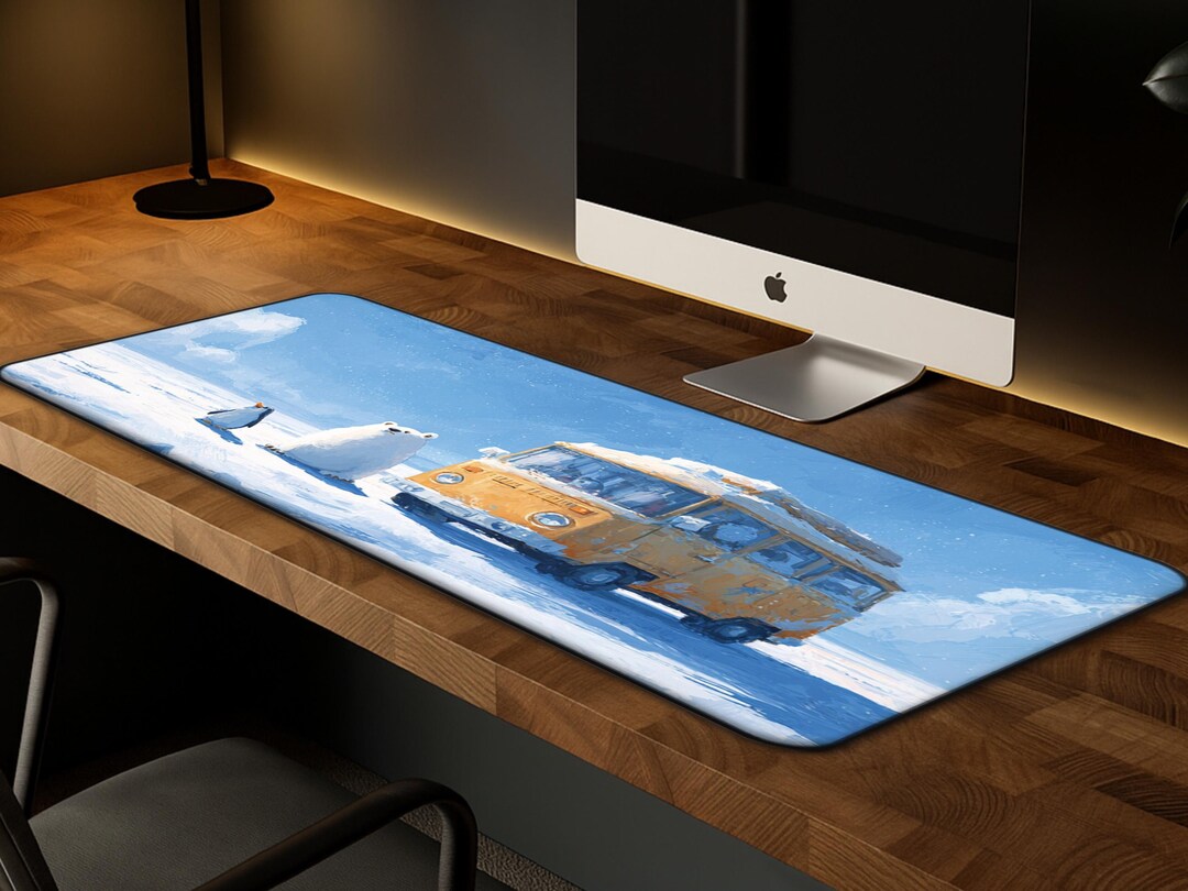 Polar Bear Penguin Desk Mat, Arctic Snow Mouse Pad, Winter Adventure ...