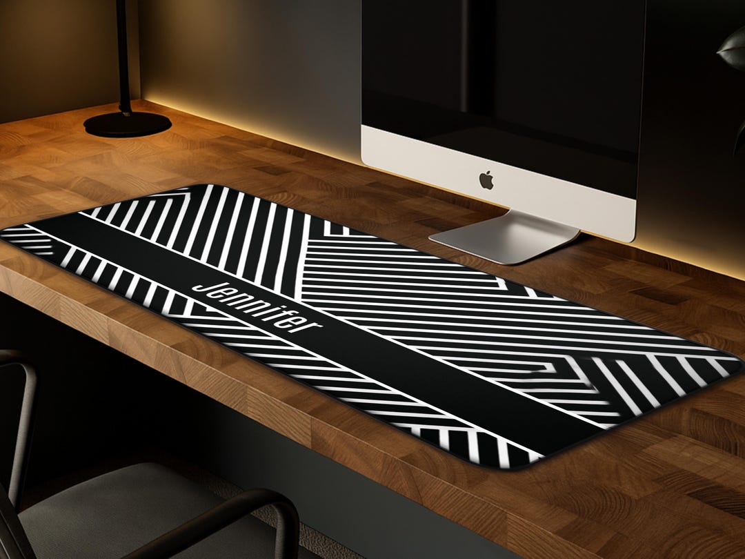 Personalized Geometric Desk Mat, Black White Stripe Desk Pad, Modern ...