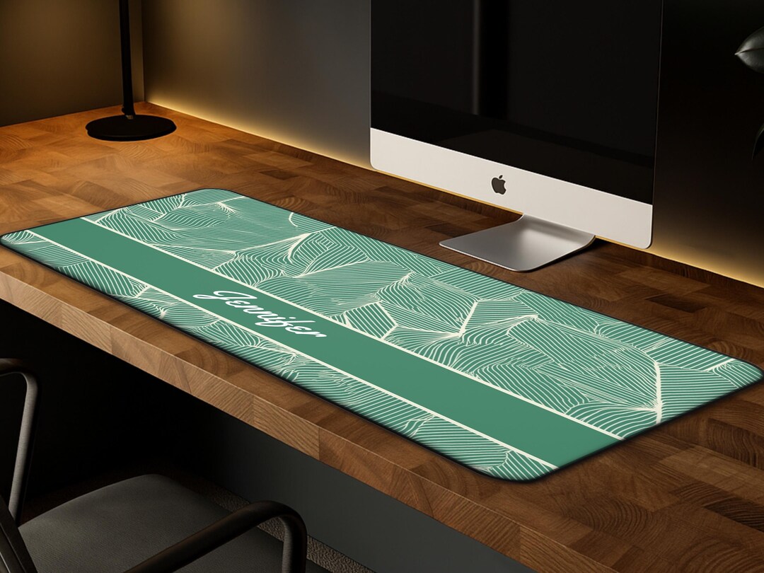 Geometric Line Art Desk Mat Personalized Green Abstract Mouse Pad ...