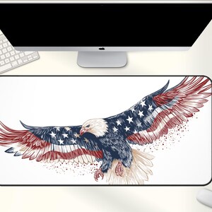 USA Eagle Mouse Pad, Stars and Stripes Wings Desk Mat, Patriotic Office Decor, Bald Eagle Gift for Him, Freedom Work Desk Pad 0044