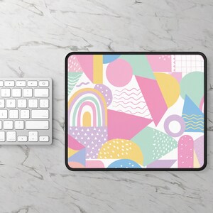 Abstract Shapes Large Mouse Pad, Pastel Geometric Gaming Mousepad, Aesthetic Computer Accessories, Unique Gift for Friend, Tech Gift 00612