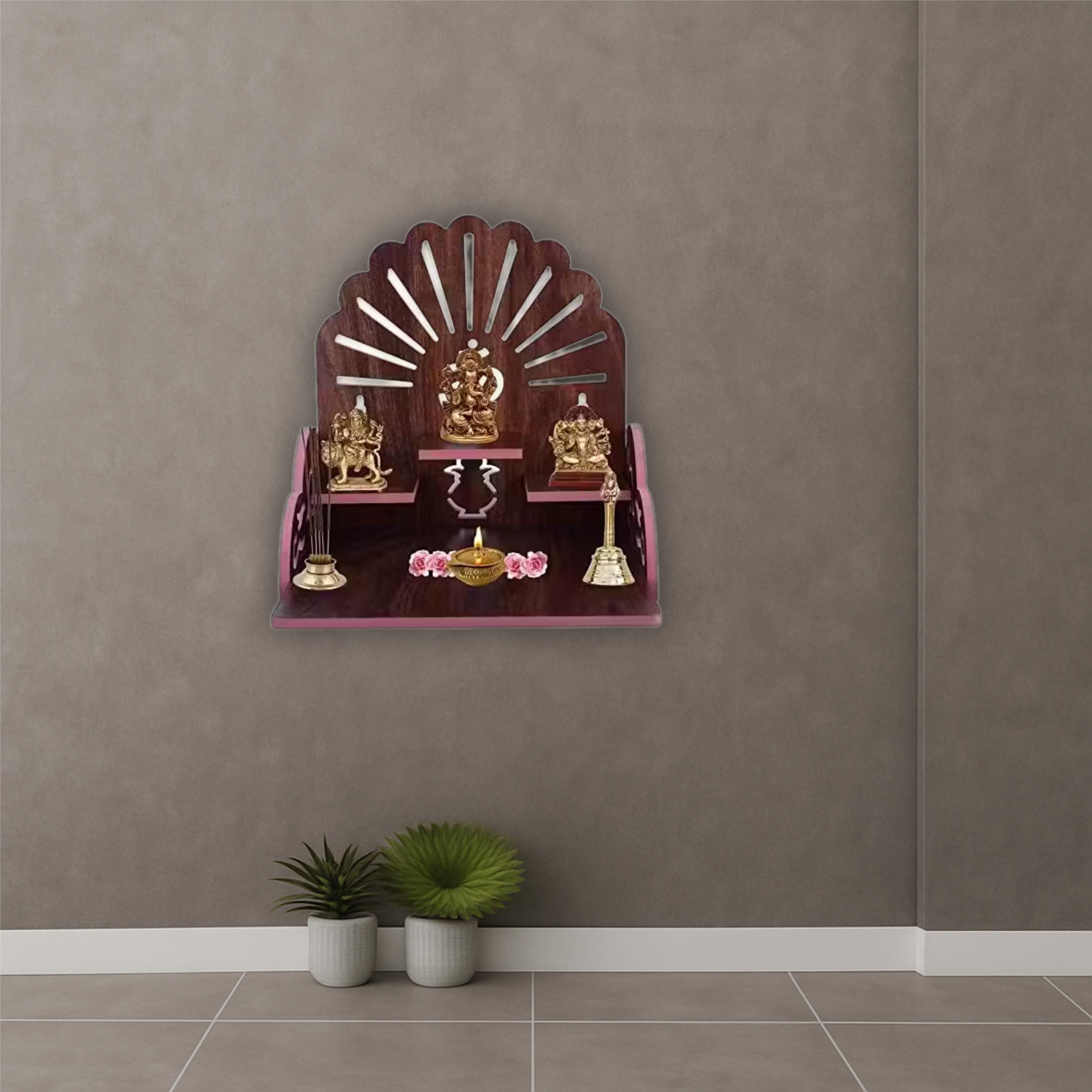 Mini Wooden Pooja Mandir | Compact Hindu Temple for Home & Office ...