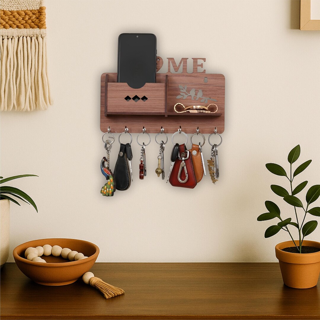 Wooden Wall Key Holder, Personalized Key Rack, House Shaped Key Hanger ...