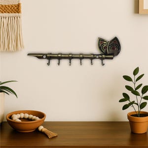 Antique-Style Metal Wall Key Holder | 6 Hooks | Brass Finish | Decorative Key Hanger