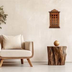 Wooden Key Holder with Door | Wall Mounted Vintage Key Cabinet | 6 Hook Key Box Organizer | Traditional Indian Design | Rustic Home Decor