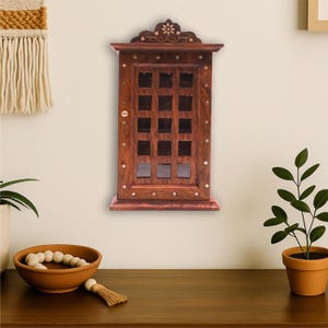 Wooden Wall Mounted Key Holder Box with 6 Hooks | Handcrafted Brown Organizer | Decorative Key Cabinet for Home & Office