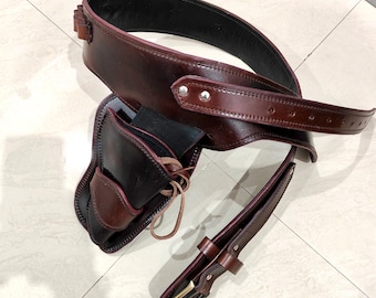 USA Made Leather Cowboy Holster: Single Action Revolver with Belt