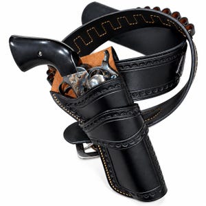Handgefertigter, dunkelbrauner Lederholstergürtel im Cowboy-Stil, passend für Colt Python mit 5–6 Zoll Lauflänge, Rechtshänder-Westernholster, punzierter Patronengürtel
