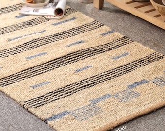 Handwoven Hemp Jute Rug: Textured Natural Runner, Boho Hallway Carpet