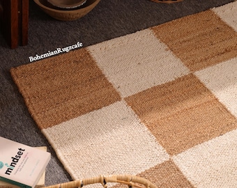 9x12 Handmade Natural With Off White Hemp Jute Rugs Extra Large Jute Rugs Checker  Rugs - Stripes Jute Rug Large Area Hemp Rug For Hallway