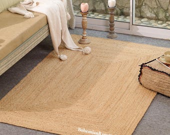 Natürlicher Juteteppich - Geflochtener Juteteppich, Boho Juteteppich, quadratischer Juteteppich, Boho Decor Teppich, Juteteppich, Juteteppich, Teppichläufer in Sondergrößen