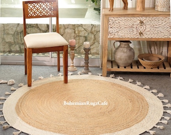 Handwoven Round Jute Rug - Natural Boho Circle Rug For Home Decor Jute Braided Rug Circle Jute Rug, Round Area Rug, Living Room 5x5 6x6