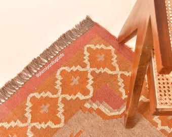 Handmade Wool Jute Kilim Rug, Wool And Jute Kilim Rug, Natural Jute Rug, Boho Jute Rug, Natural Traditional Indian Jute Area Jute Rug