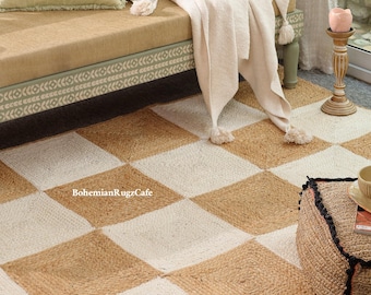 Handwoven Jute Rug, Natural Bohemian Braided Area Rug, Eco-Friendly Woven Carpet, Modern home decor Doormat