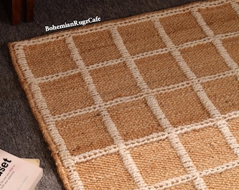 Handgefertigter Teppich Läufer Flur, Flur, Flur, Hanf, Juteteppich, Hanfteppich, 200x300, Beige, 20x30 cm, Juteteppich
