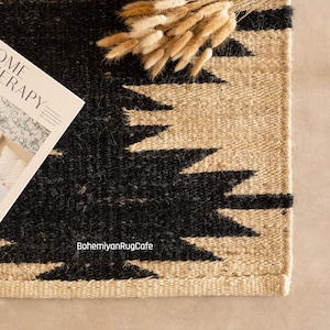 8x10, 9x12 Ft. Indian Handmade Hemp - Living Room Decor Rug, Beige Hemp Jute Rug With Black, Bohemian Jute Rug, Hemp Runner Rug, Indoor Rug