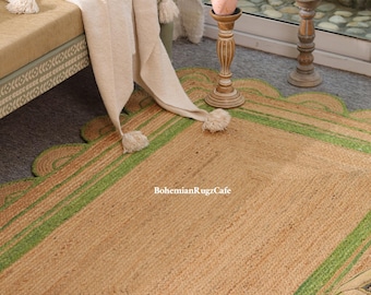 Handgeweven jute vloerkleed – geschulpte rand, natuurlijke vezels, landelijke stijl