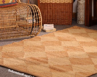 Handwoven Hemp Rug Dhurrie, Natural Jute Hemp Hand Braided Rug, Hemp Jute Rug, Jute Bed Side Rug, Jute Area Runner, Traditional, Natural