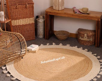 Round Jute Rug, Round Area Rug, White Round Rug, Natural Round Rug, Jute Circle Rug, Rugs For Dining Table, Round Doormat, Round Kitchen Rug
