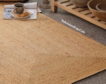 Handwoven Jute Rug – Natural Flatweave, Minimalist Rustic Home Decor
