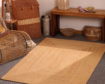 Tapete trançado de juta, tapete artesanal de juta natural, tapete tecido estilo boho, tapete para casa de campo, decoração rústica para casa, tapete ecológico