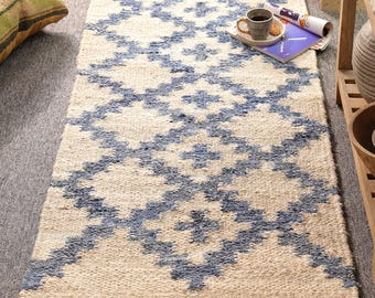 Handwoven Hemp Rug: Natural Fiber Boho Area Rug, Rustic Entryway Runner