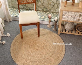 Handmade Jute Round Rug: Decorative Rug, Handcrafted Natural Round Jute Rug, Eco - Friendly Braided Floor Mat For Boho And Modern Interiors