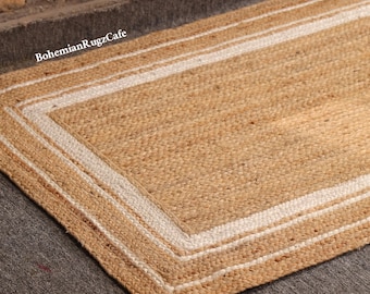 Handwoven Natural Jute Runner Rug, Farmhouse Boho Hallway Carpet, Eco Friendly Floor Decor