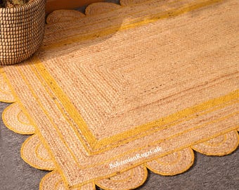 Natural Scalloped Jute Rug -  Bohemian Rug Scallop Edge Rug, Jute Area Rug, Boho Jute Rug, Custom Size Rug, Jute Runner Rug, Traditional Rug