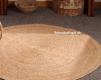 Handgeknüpfter runder Jute-Teppich – Geflochtener Boho-Teppich, Jute-Teppich nach Maß, Traditioneller Jute-Teppich, Dekorativer Teppich, Großer Teppich, Dhurrie